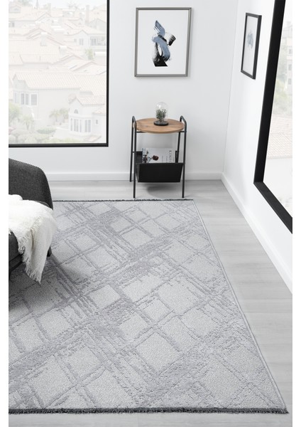 Bukle Gri Kaymaz Taban Makinede Yıkanabilir Kilim Balkon Mutfak Halısı Bk176 120 x 180