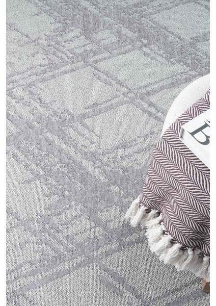 Bukle Gri Kaymaz Taban Makinede Yıkanabilir Kilim Balkon Mutfak Halısı Bk176 120 x 180