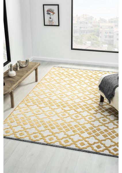 Ipar Hardal Çift Taraflı Dokuma Kilim Balkon Mutfak Oturma Odası Halısı Ip0039 100 x 200