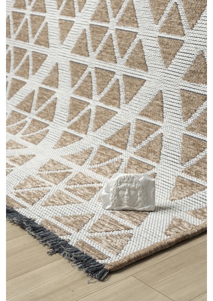 Ipar Bej Çift Taraflı Dokuma Kilim Balkon Mutfak Oturma Odası Halısı Ip0048 80 x 150