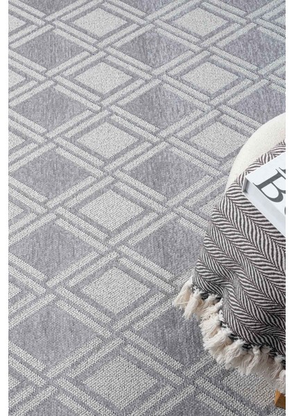 Bukle Gri Kaymaz Taban Makinede Yıkanabilir Kilim Balkon Mutfak Halısı Bk190 120 x 180