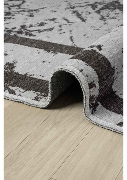 Nova Gri Antrasit Kaymaz Taban Makinede Yıkanabilir Kilim Balkon Mutfak Halısı Nv052 120 x 180