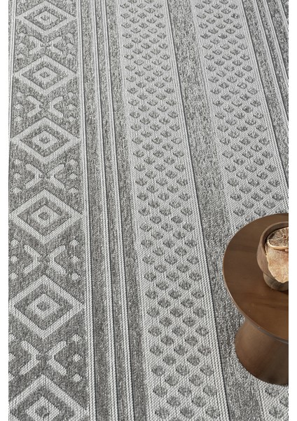 Ipar Gri Çift Taraflı Dokuma Kilim Balkon Mutfak Oturma Odası Halısı Ip0042 80 x 300