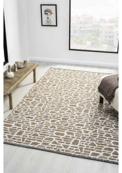 Ipar Bej Çift Taraflı Dokuma Kilim Balkon Mutfak Oturma Odası Halısı Ip0033 100 x 200