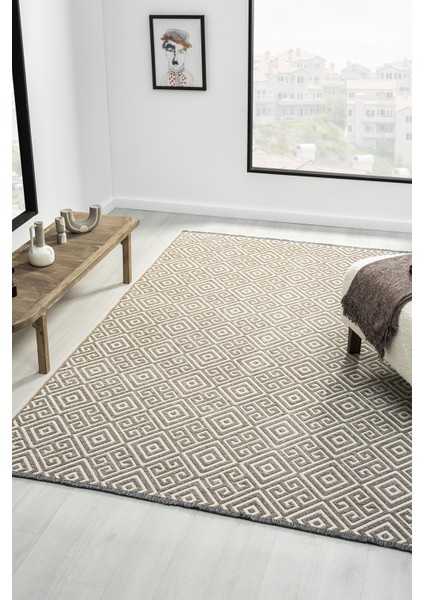 Ipar Bej Çift Taraflı Dokuma Kilim Balkon Mutfak Oturma Odası Halısı Ip0036 80 x 150