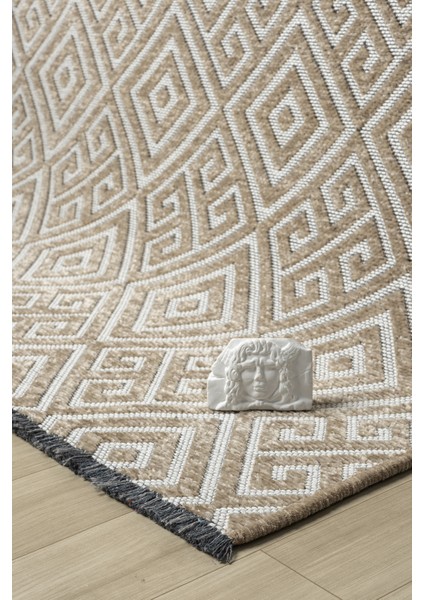 Ipar Bej Çift Taraflı Dokuma Kilim Balkon Mutfak Oturma Odası Halısı Ip0036 80 x 150