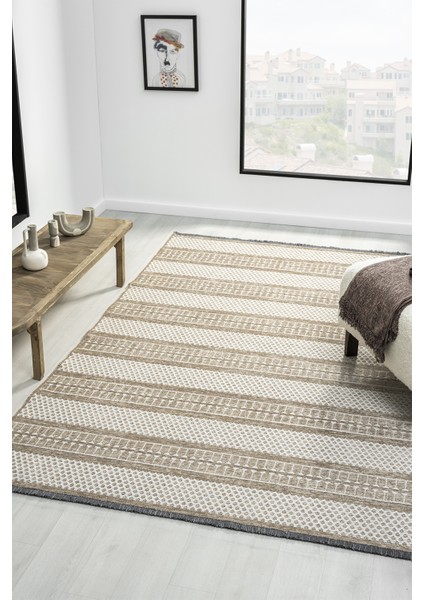 Ipar Bej Çift Taraflı Dokuma Kilim Balkon Mutfak Oturma Odası Halısı Ip0045 80 x 300