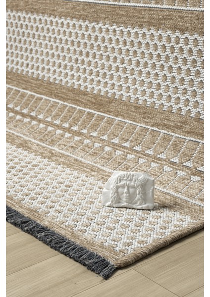 Ipar Bej Çift Taraflı Dokuma Kilim Balkon Mutfak Oturma Odası Halısı Ip0045 80 x 300