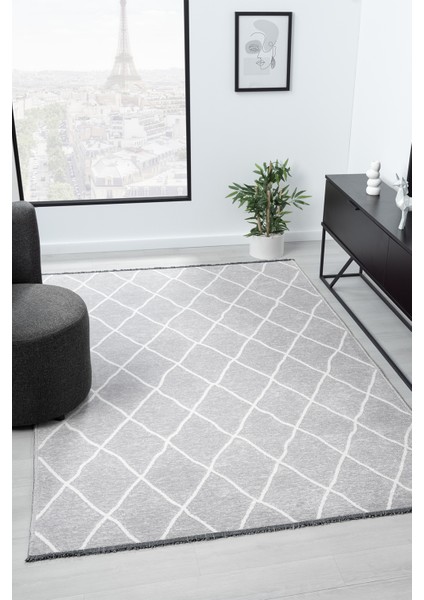 Nova Gri Kaymaz Taban Makinede Yıkanabilir Kilim Balkon Mutfak Halısı Nv051 100 x 200