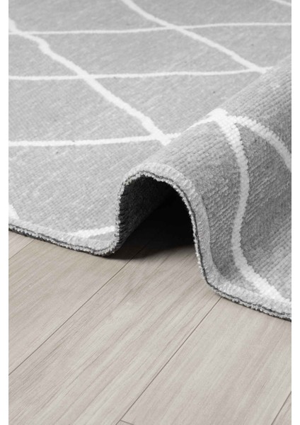 Nova Gri Kaymaz Taban Makinede Yıkanabilir Kilim Balkon Mutfak Halısı Nv051 100 x 300