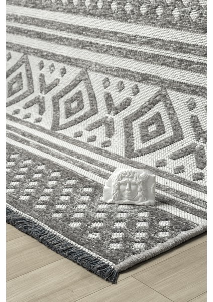 Ipar Gri Çift Taraflı Dokuma Kilim Balkon Mutfak Oturma Odası Halısı Ip0042 120 x 180