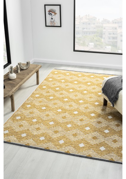 Ipar Hardal Çift Taraflı Dokuma Kilim Balkon Mutfak Oturma Odası Halısı Ip0038 80 x 150