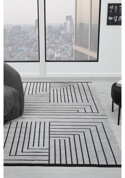 Eko Gri Kaymaz Taban Kilim Balkon Mutfak Oturma Odası Halısı Yoluk Eko339 100 x 200