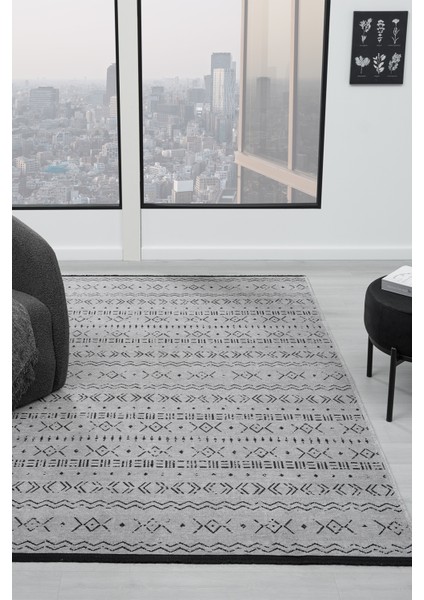 Eko Gri Kaymaz Taban Kilim Balkon Mutfak Oturma Odası Halısı Yoluk Eko335 80 x 150