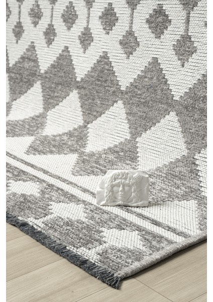 Ipar Gri Çift Taraflı Dokuma Kilim Balkon Mutfak Oturma Odası Halısı Ip0032 80 x 150