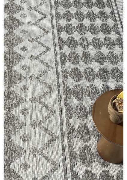 Ipar Gri Çift Taraflı Dokuma Kilim Balkon Mutfak Oturma Odası Halısı Ip0032 120 x 180