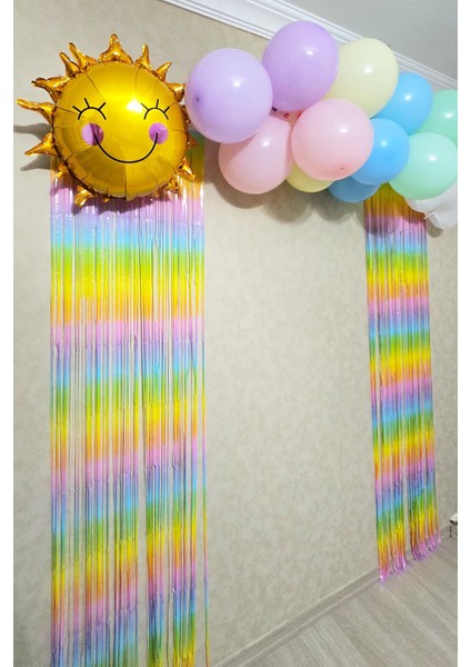 Gökkuşağı Konsept Bulut Güneş Balonlu Makaron Fon Perdeli Balon Zinciri Seti modelleri