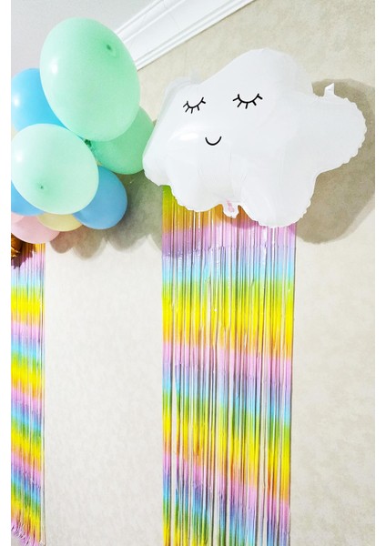 Gökkuşağı Konsept Bulut Güneş Balonlu Makaron Fon Perdeli Balon Zinciri Seti fırsatları