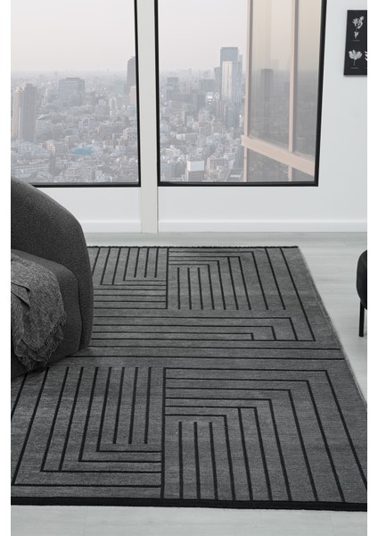 Eko Antrasit Kaymaz Taban Kilim Balkon Mutfak Oturma Odası Halısı Yoluk Eko347 120 x 180