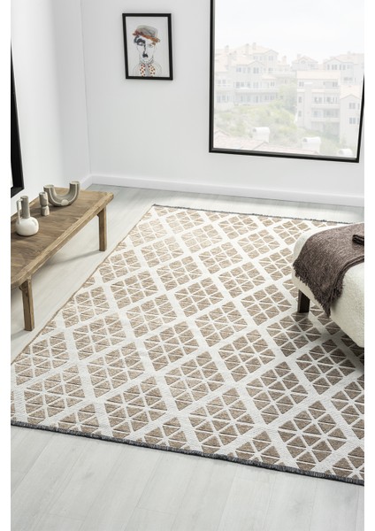 Ipar Bej Çift Taraflı Dokuma Kilim Balkon Mutfak Oturma Odası Halısı Ip0048 120 x 180