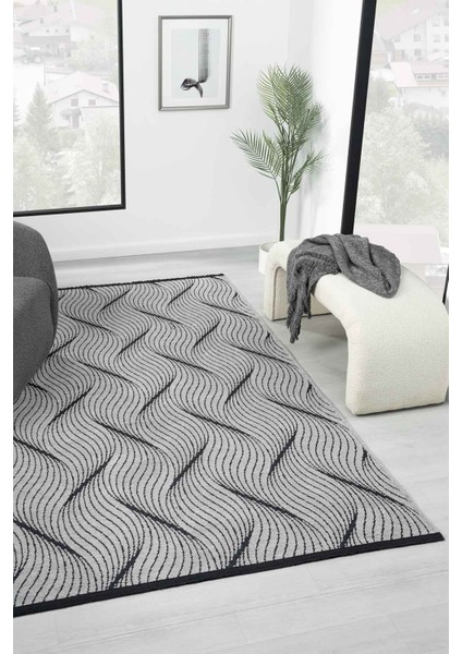 Eko Gri Kaymaz Taban Kilim Balkon Mutfak Oturma Odası Halısı Yoluk Eko337 80 x 150