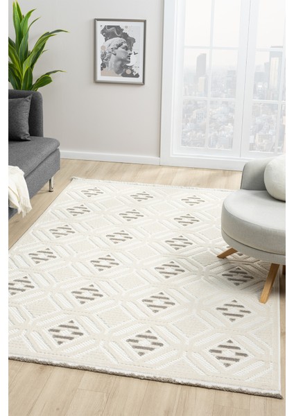 Harmoni Beyaz Gri Salon Oturma Odası Çocuk Odası Yatak Odası Halısı Hrm212 80 x 150