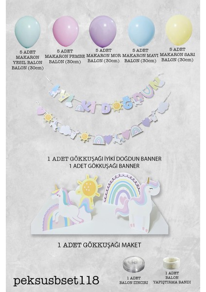 Gökkuşağı Unicorn Konsept Bannerlı Masa Üstü Pano Setli fiyatları