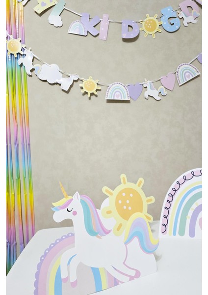 Gökkuşağı Unicorn Konsept Bannerlı Masa Üstü Pano Setli modelleri
