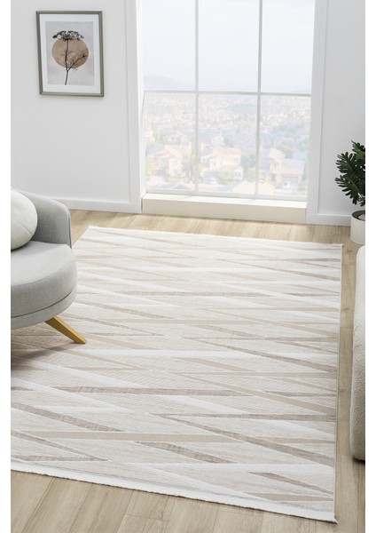 Maki Krem Salon Oturma Odası Çocuk Odası Yatak Odası Halısı Mk9006 100 x 200
