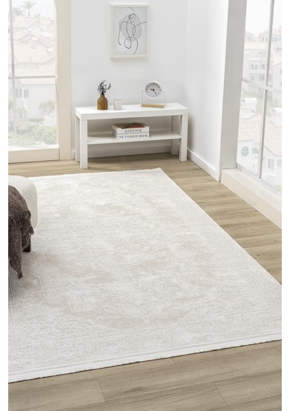 Maki Krem Salon Oturma Odası Çocuk Odası Yatak Odası Halısı Mk9003 100 x 200