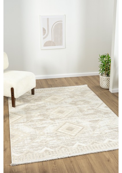Ventura Beyaz Bej Multi Shaggy Yumuşak Post Peluş Salon Oturma Odası Halısı Vnt103 200 x 290