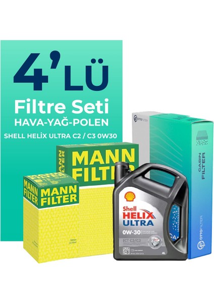 MANN Peugeot 3008 1.6 BlueHDi Dizel Filtre Bakım Seti Shell Motor Yağlı (2014-2016) 4 Lü