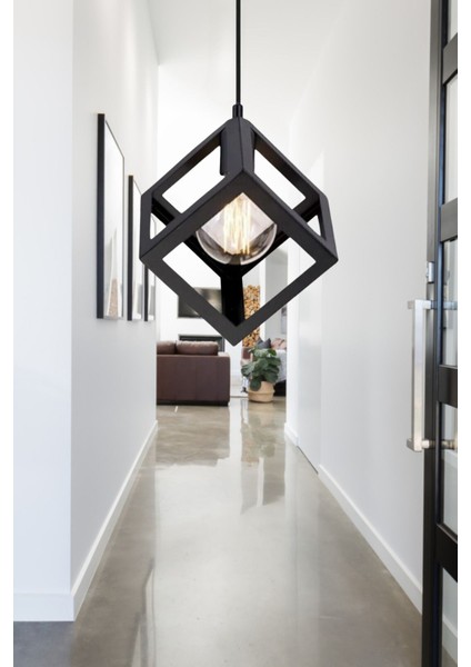 Küp Şeklinde Siyah Metal Sarkıt Hol Avize Genç Odası Çocuk Odası Kare Mutfak Aydınlatması