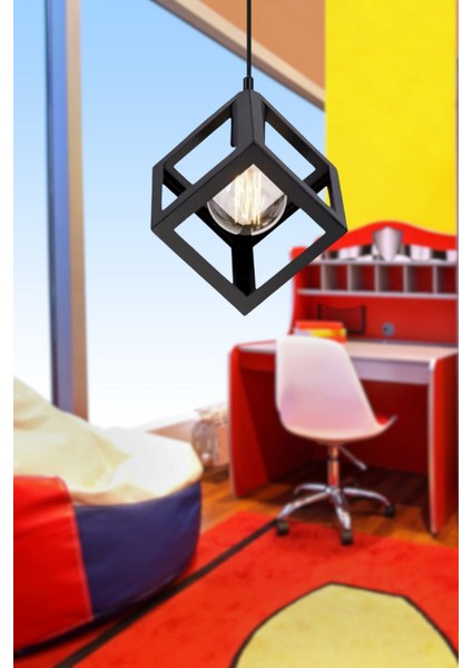 Küp Şeklinde Siyah Metal Sarkıt Hol Avize Genç Odası Çocuk Odası Kare Mutfak Aydınlatması fiyatları