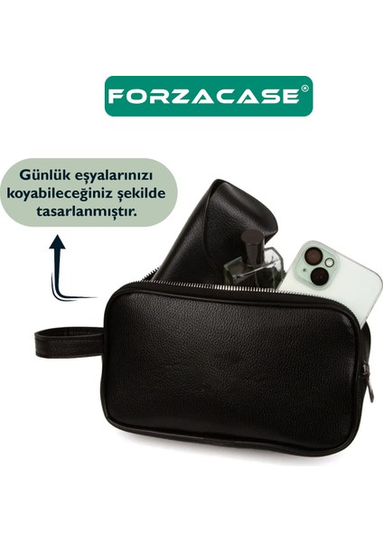 Unisex Suni Deri 2 Gözlü Günlük Portföy Tıraş Makyaj El Çantası - FC706 fırsatları