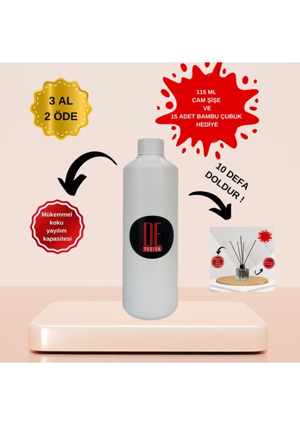 Vanilyalı Çikolata Kokulu Oda Kokusu 1 Litre Yedek Dolum + 115 ml Cam Şişe ve Bambu Çubuk