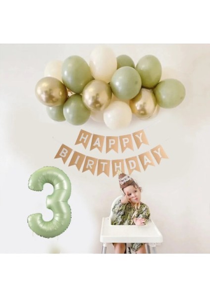 Retro Su Yeşili Rakam Folyo Balon Küf Yeşili Pastel Balon Zincir Seti Doğum Günü Parti Seti Süsü