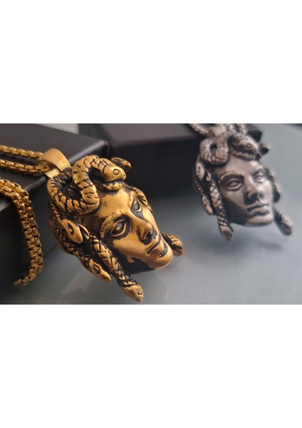 Antik Eskitme Gotik Tarz Paslanmaz Çelik Yılan Detaylı Medusa Kolye fiyatları