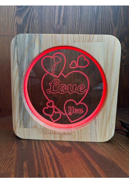 Love Temalı Kişiye Özel LED Ahşap Lamba
