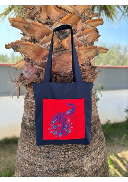 Tavus Kuşu Detaylı Bez Omuz Çantası