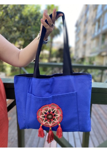 Etnik Mandala Püskül Örgü Detaylı Bez Tote Omuz Çantası modelleri