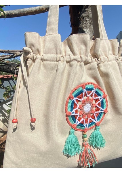 Püsküllü Yıldız Mandala Detaylı Tote Bez Omuz Çantası fiyatları
