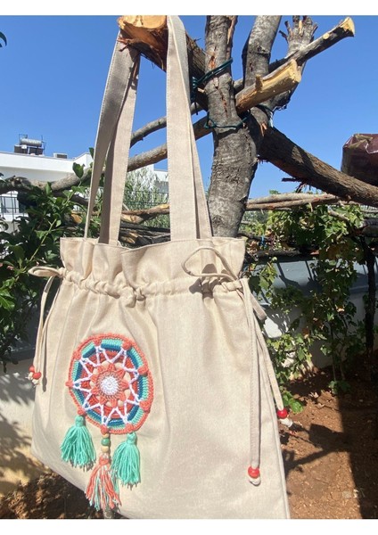 Püsküllü Yıldız Mandala Detaylı Tote Bez Omuz Çantası fırsatları