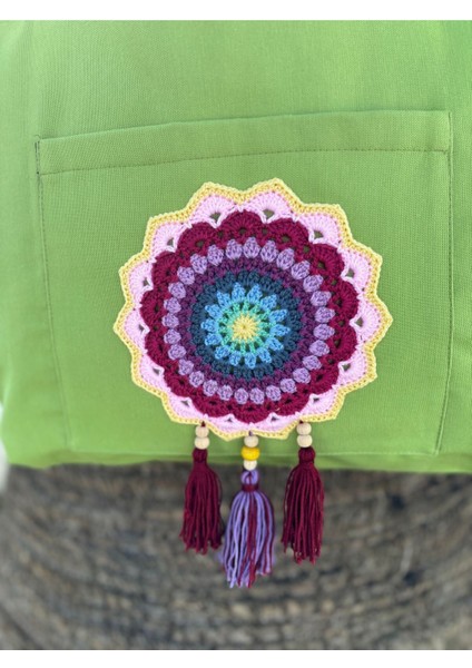 Örgü Mandala Cep Detaylı Fıstık Yeşili Bez Omuz Çantası fırsatları