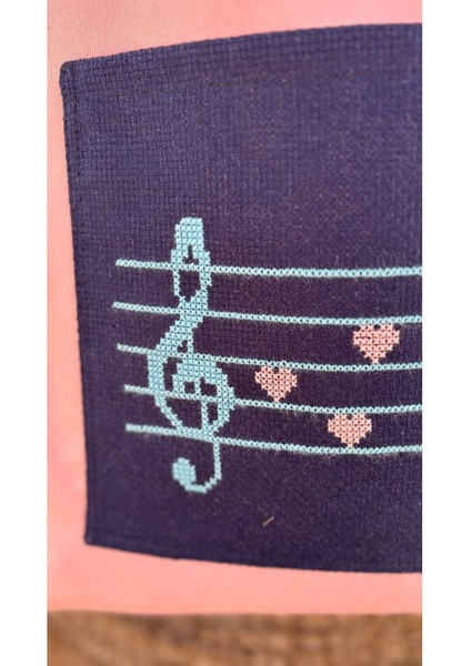 Müzik Nota Sol Anahtarı Etamin Nakış Detaylı Bez Omuz Çantası fiyatları