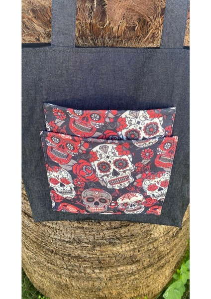 Gothic Detaylı Ön Cepli Bez Tote Omuz Çantası modelleri