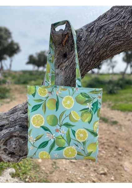 Limon Desenli Çok Amaçlı Bez Tote/plaj/omuz Çantası