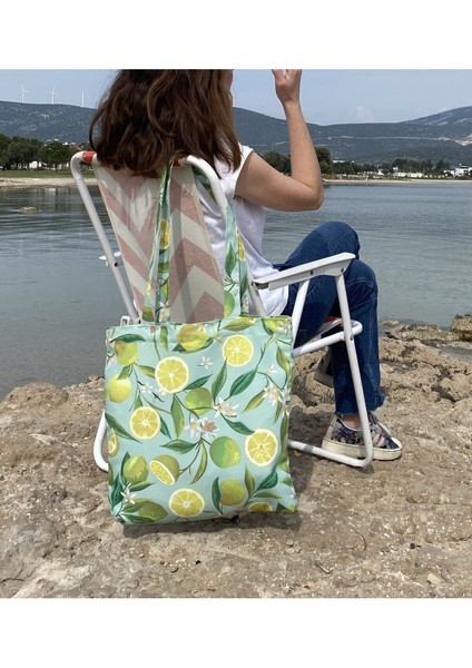 Limon Desenli Çok Amaçlı Bez Tote/plaj/omuz Çantası modelleri