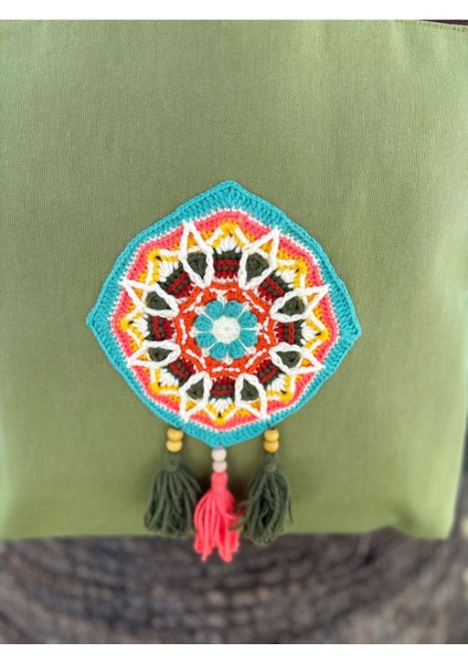 Örgü Kare Mandala Detaylı Bez Omuz Çantası fiyatları