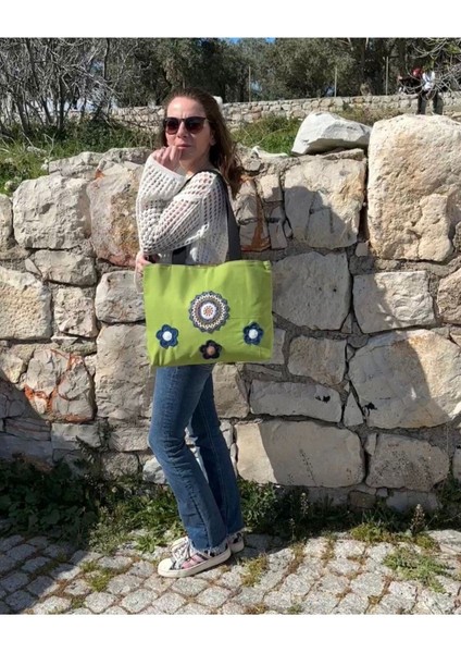 Mandala Örgü Detaylı Bez Omuz Çantası fırsatları